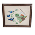 525. Framed Handcrafted Cross Stitch Bluebirds Landscape Wall Art