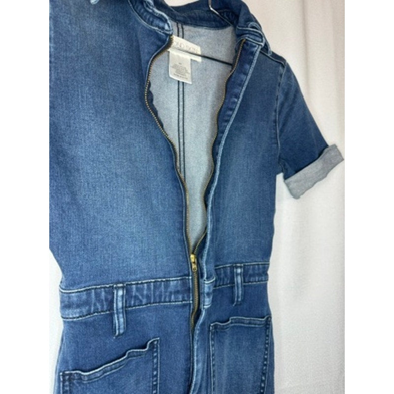 369. Second Skin Overalls Denim Zip Front Short Sleeve Jumpsuit XS