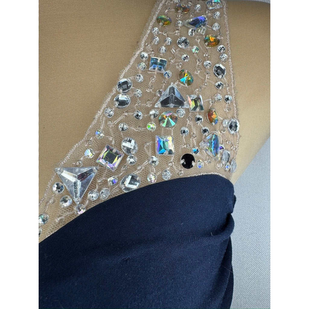435. City Triangles Navy Beaded Bandage Cocktail Dress Size 9