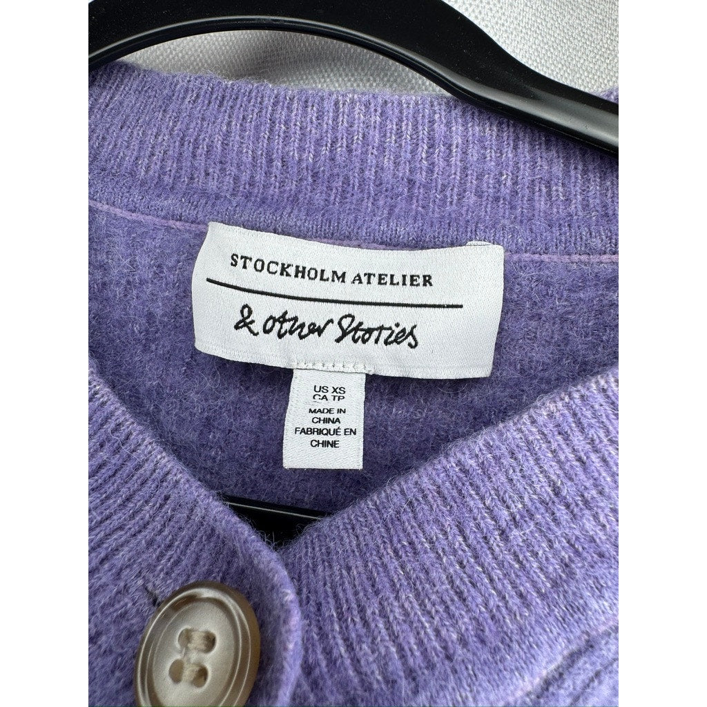 464. & Other Stories Cropped Cardigan Sweater Size S Purple
