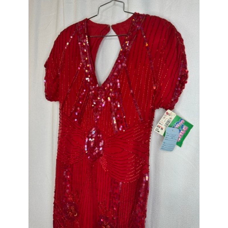400. Missy Designer Red Silk Sequin Beaded Cocktail Dress Size M NWT