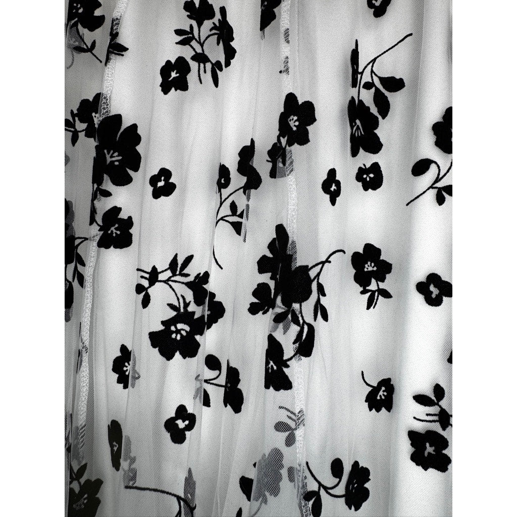 479. Black White Floral Mesh Midi Skirt Size L