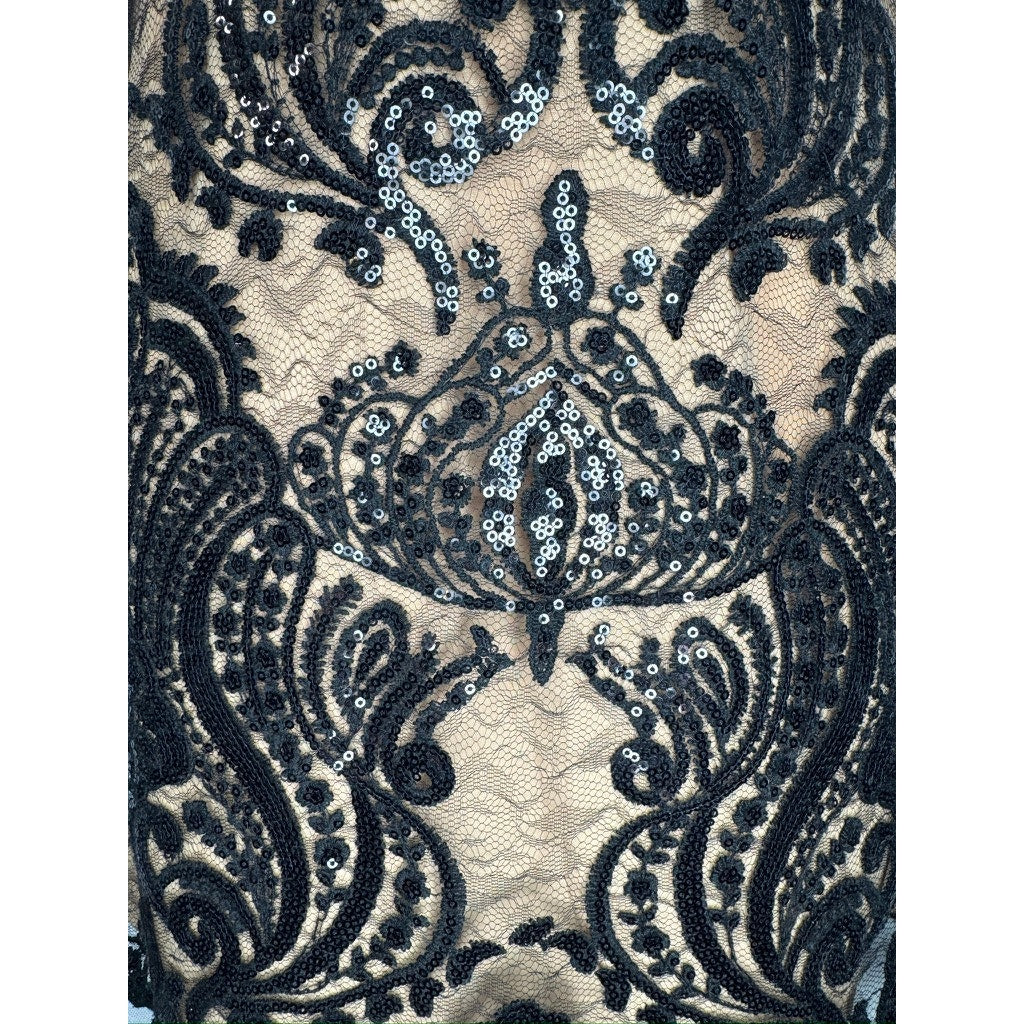 434. Free People Sequin Lace Slip Dress Beige Black Size 0