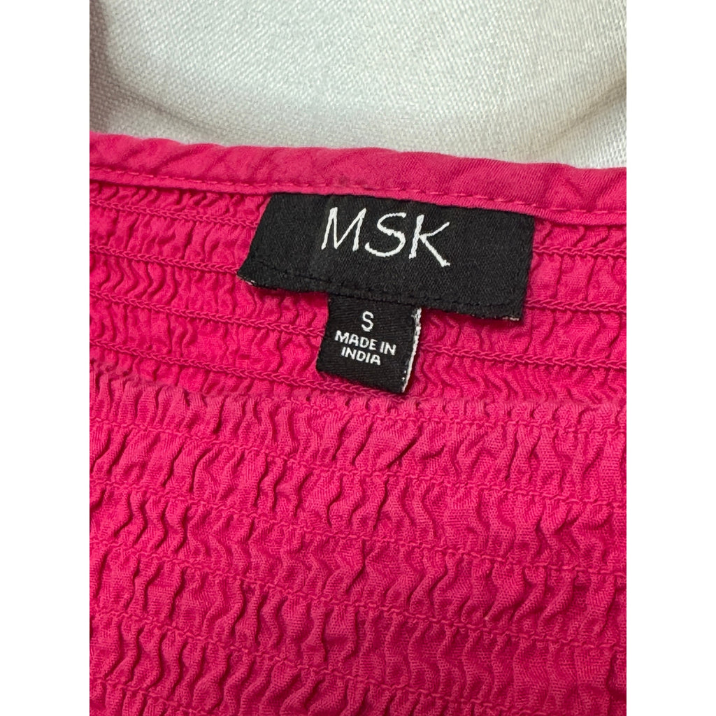 341. MSK Pink Smocked Puff Sleeve Cotton Mini Dress Size S