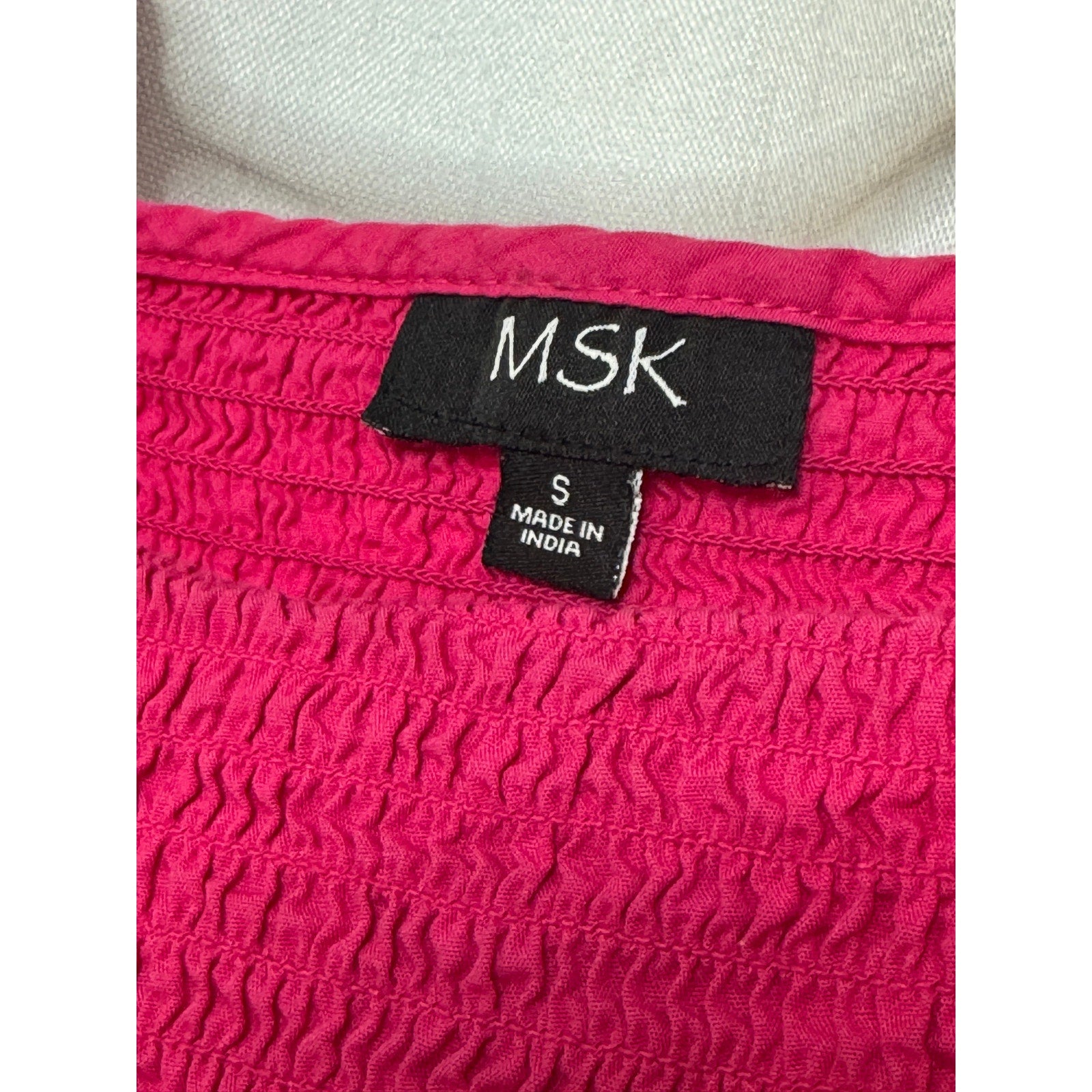341. MSK Pink Smocked Puff Sleeve Cotton Mini Dress Size S