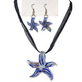 513. Blue White Glass Starfish Pendant Necklace & Earrings Jewelry Set