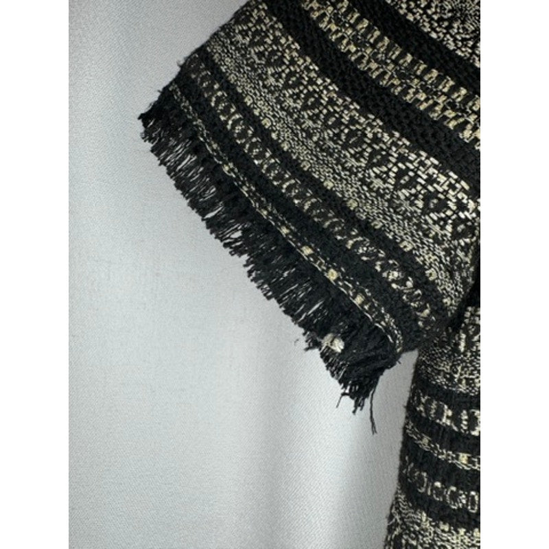 396. Darling Textured Fringe Pocket Shift Dress Black Cream