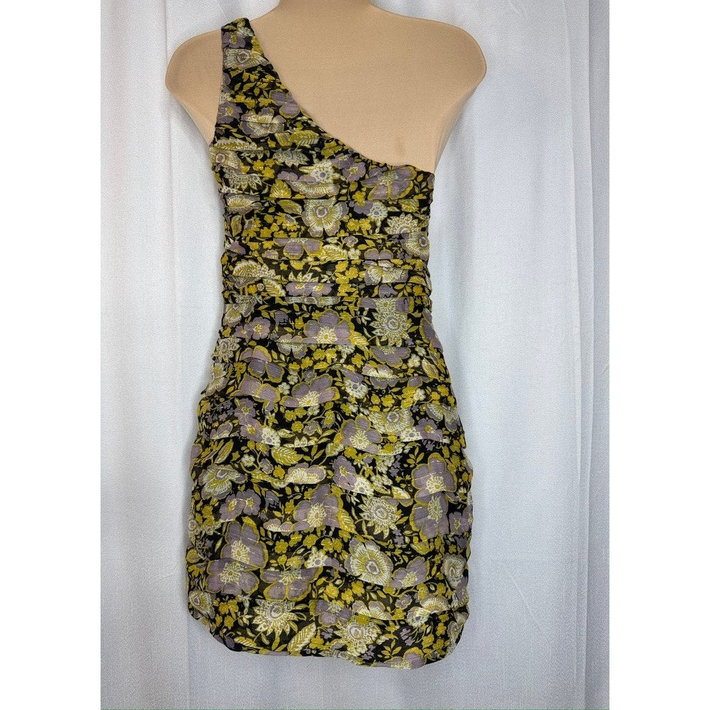 405. Zara One Shoulder Floral Ruched Mini Dress Size M NWT