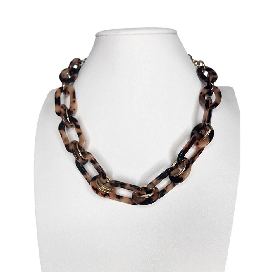 526. LOFT Tortoiseshell Acrylic Chain Link Statement Necklace