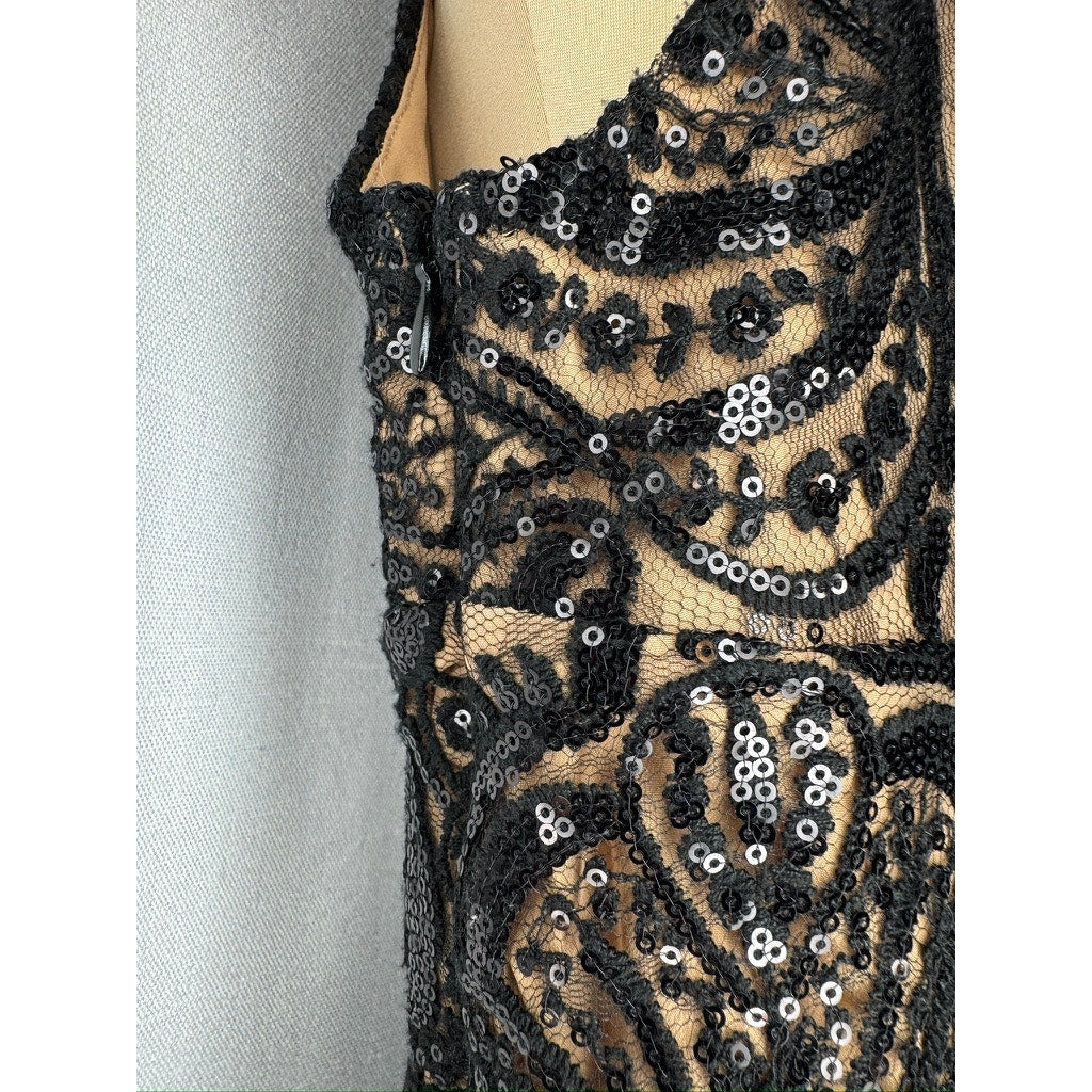 434. Free People Sequin Lace Slip Dress Beige Black Size 0