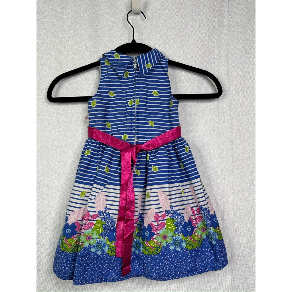 579. Mahek Baby Blue Floral Stripe Fit & Flare Dress Size 2-3 Years