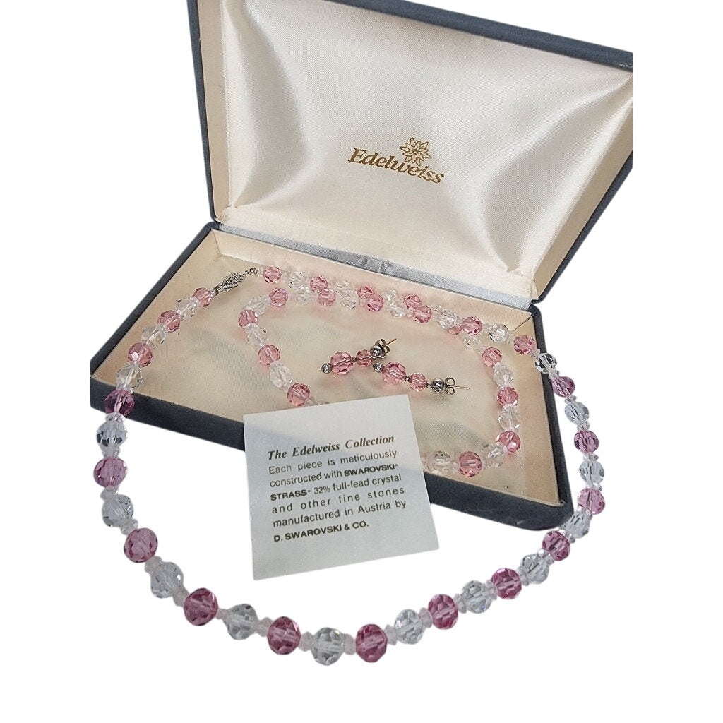 516. Pink Swarovski STRASS Crystal Beaded Jewelry Set Necklace and Earrings