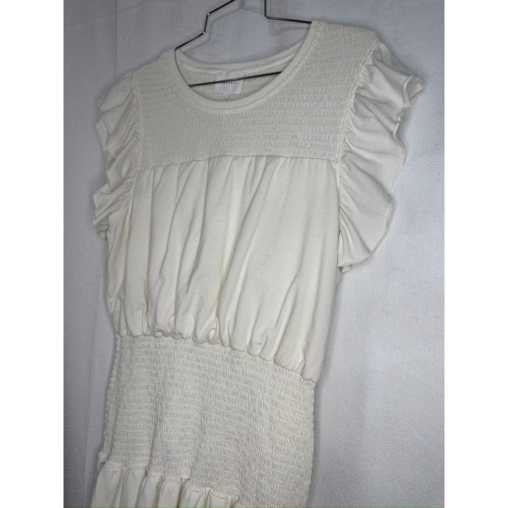 411. Sundays Ivory Smocked Ruffle Sleeve Mini Dress Size L