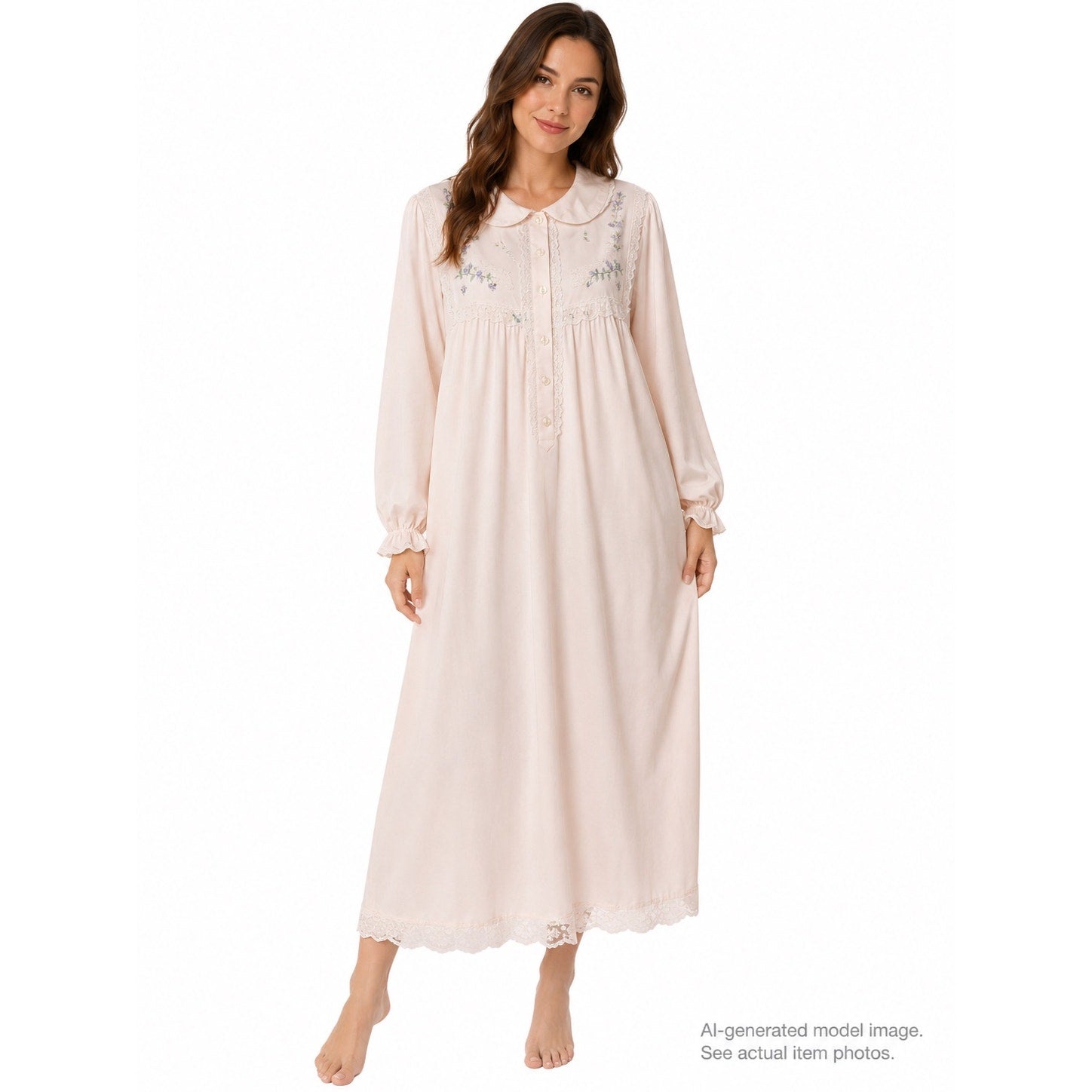 353. Delicates Embroidered Lace Trim Nightgown Sleep Dress Large