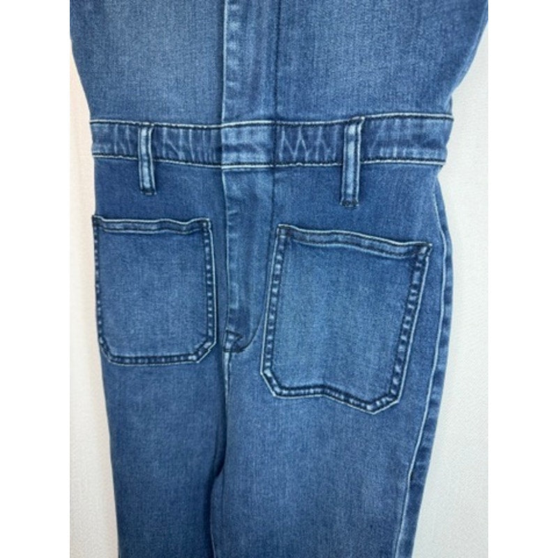 369. Second Skin Overalls Denim Zip Front Short Sleeve Jumpsuit XS