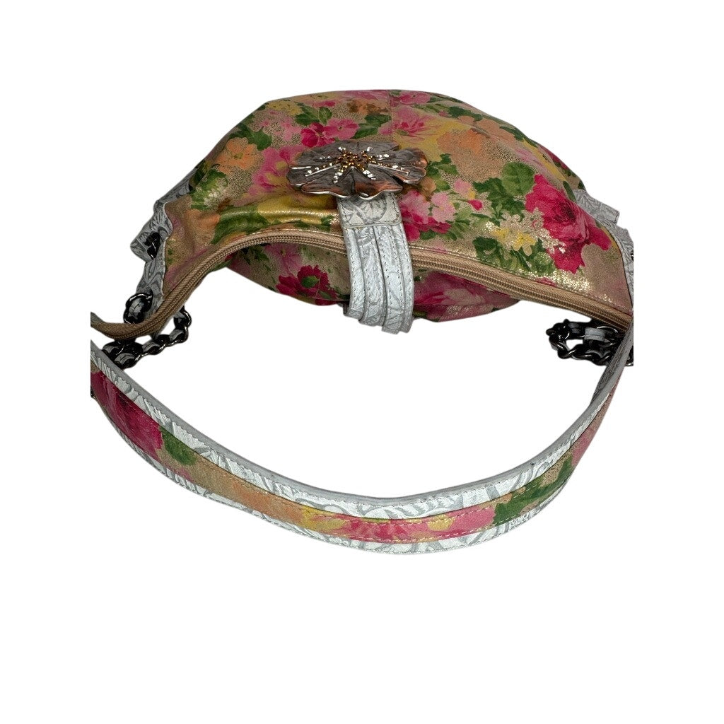 489. Sharif Studio Floral Leather Shoulder Hobo Bag Pink Multicolor