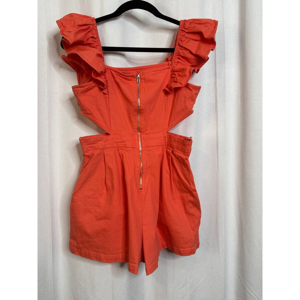 350. Flying Tomato Coral Ruffle Sleeve Romper Medium