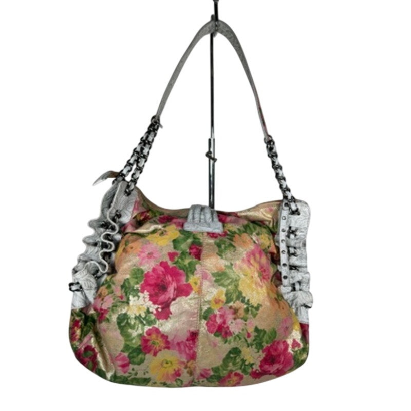 489. Sharif Studio Floral Leather Shoulder Hobo Bag Pink Multicolor