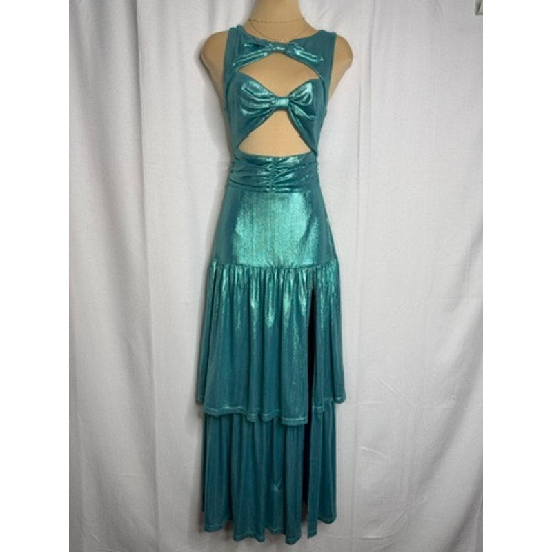 558. Elliatt Teal Cutout Metallic Maxi Dress with Front Leg Slit Size S