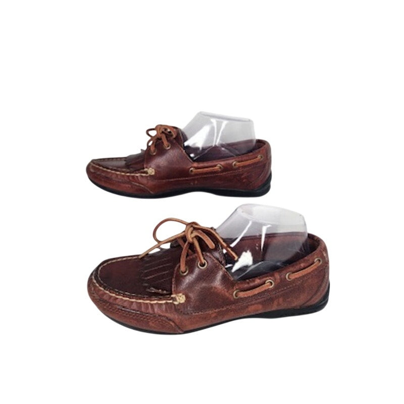 502. Y2K Polo Sport Brown Leather Moc Toe Boat Shoes Size 7B