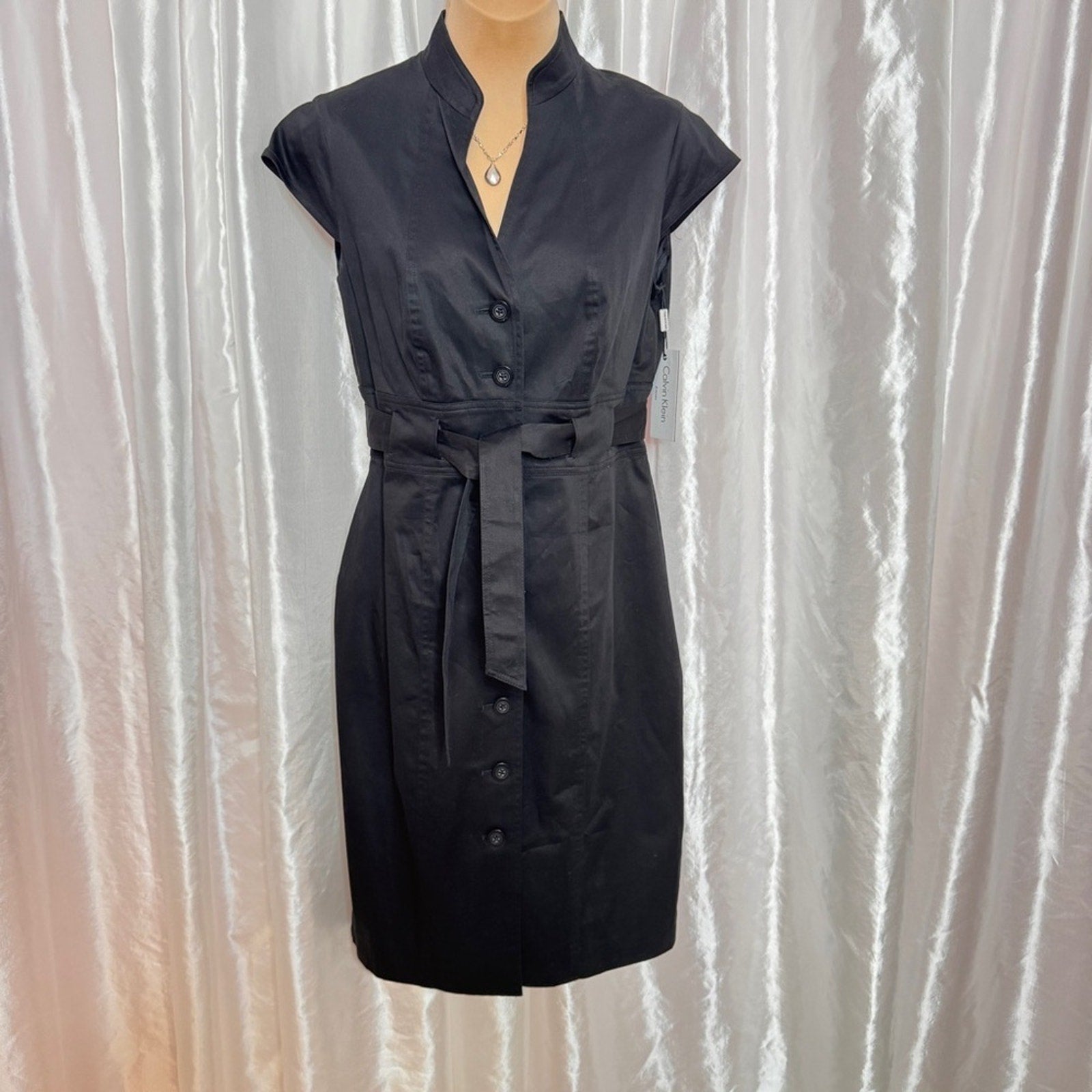 93. Calvin Klein Black Belted Sheath Dress Size 6