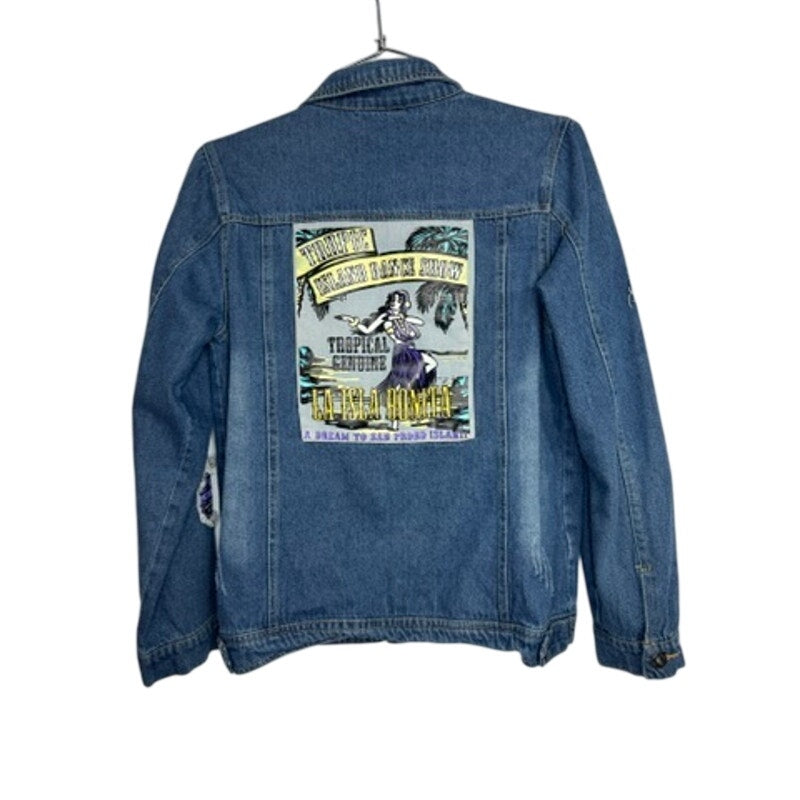 486. Vintage Tropical World Little Island Denim Patch Jacket