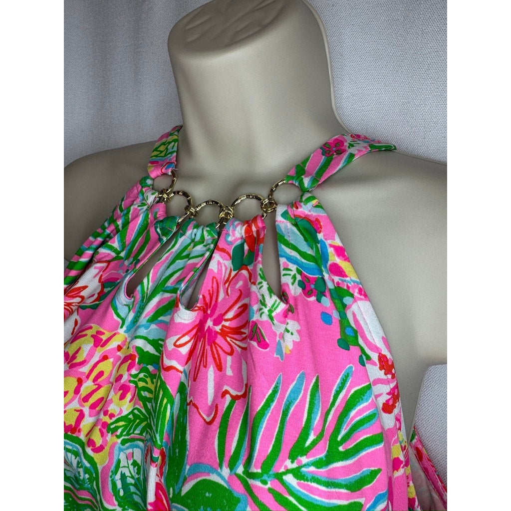 461. Lilly Pulitzer Tropical Floral Halter Tank Top Size S