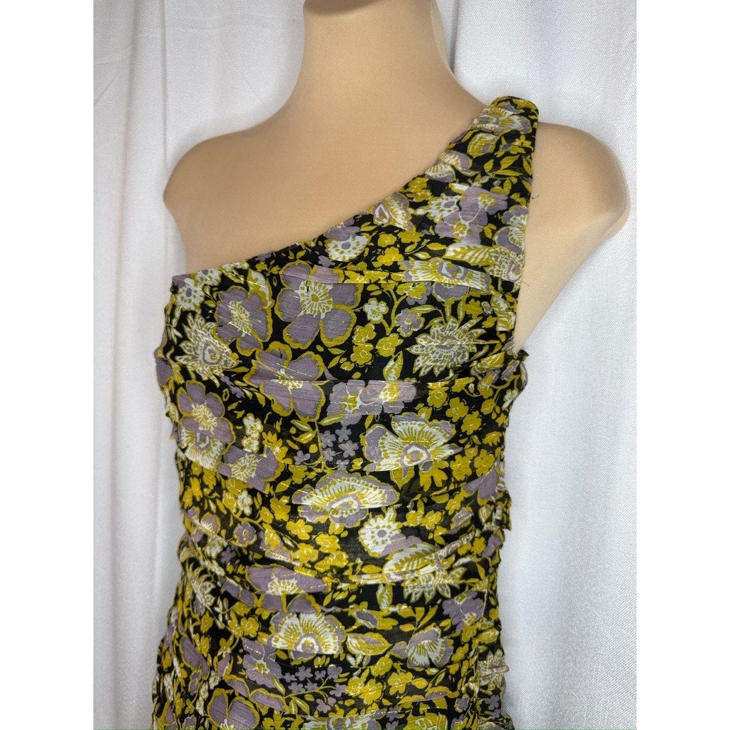 405. Zara One Shoulder Floral Ruched Mini Dress Size M NWT