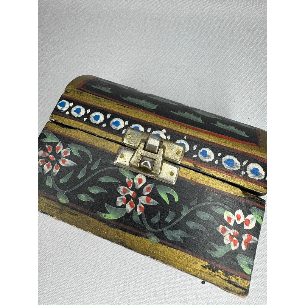 448. Vintage Hand Painted Wooden Elephant Trinket Box Black