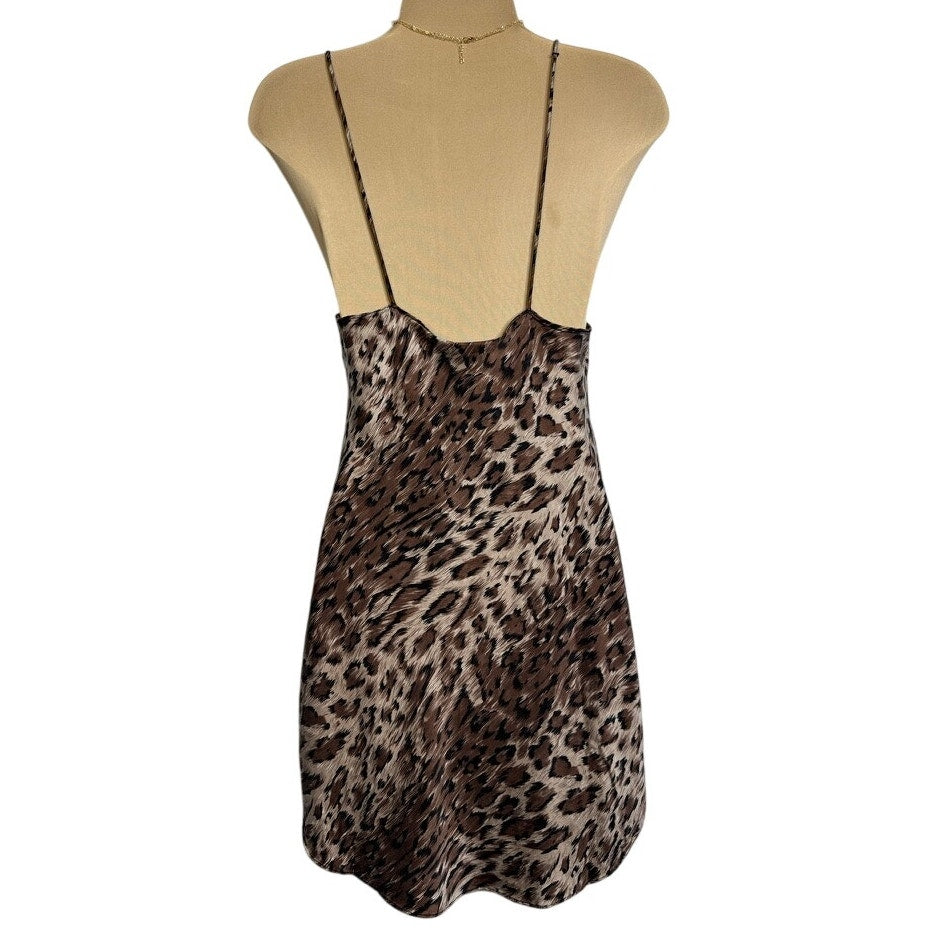 498. Paula Carbone Leopard Print Silk Slip Dress Size M