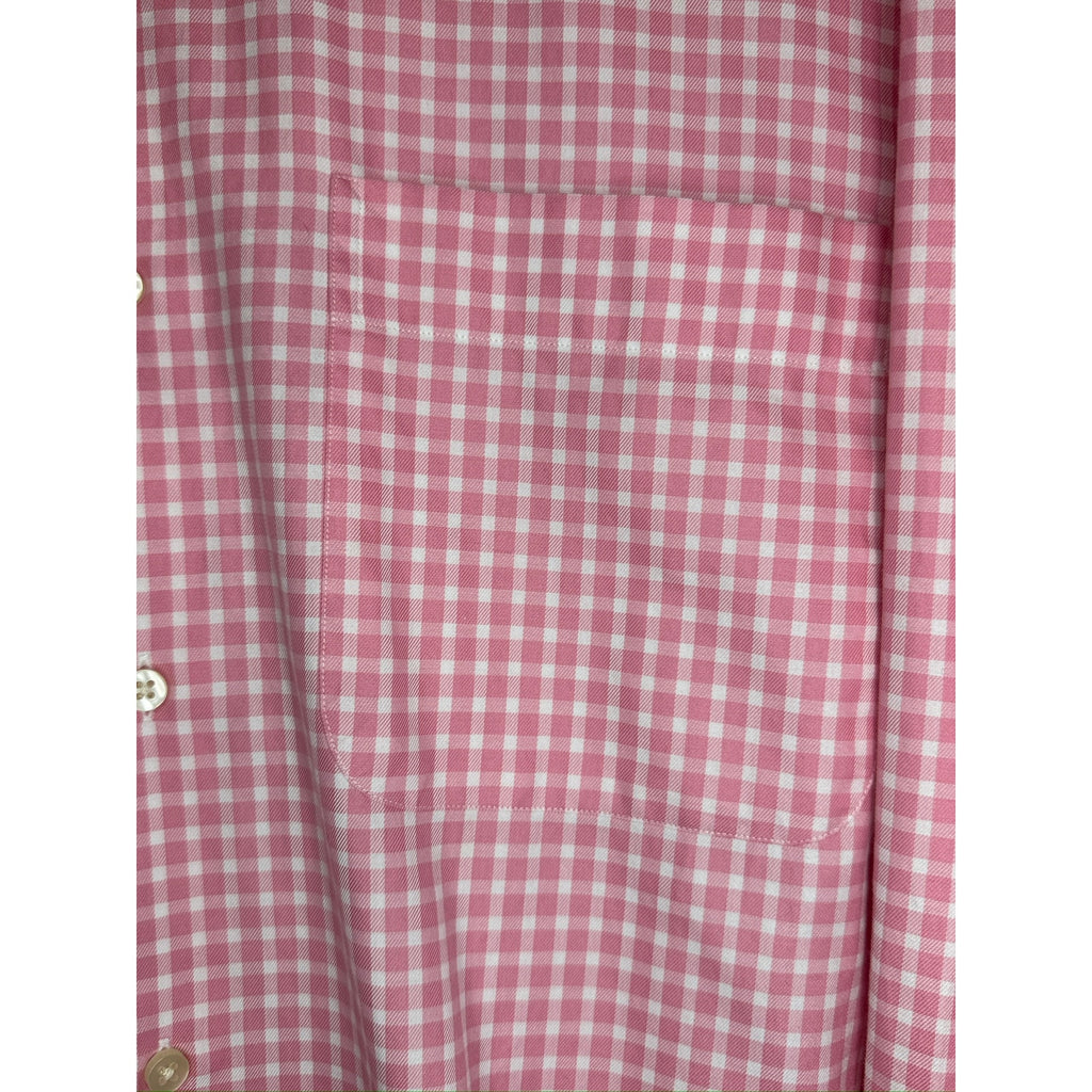 472. Peter Millar Pink Gingham Button Front Shirt Size L