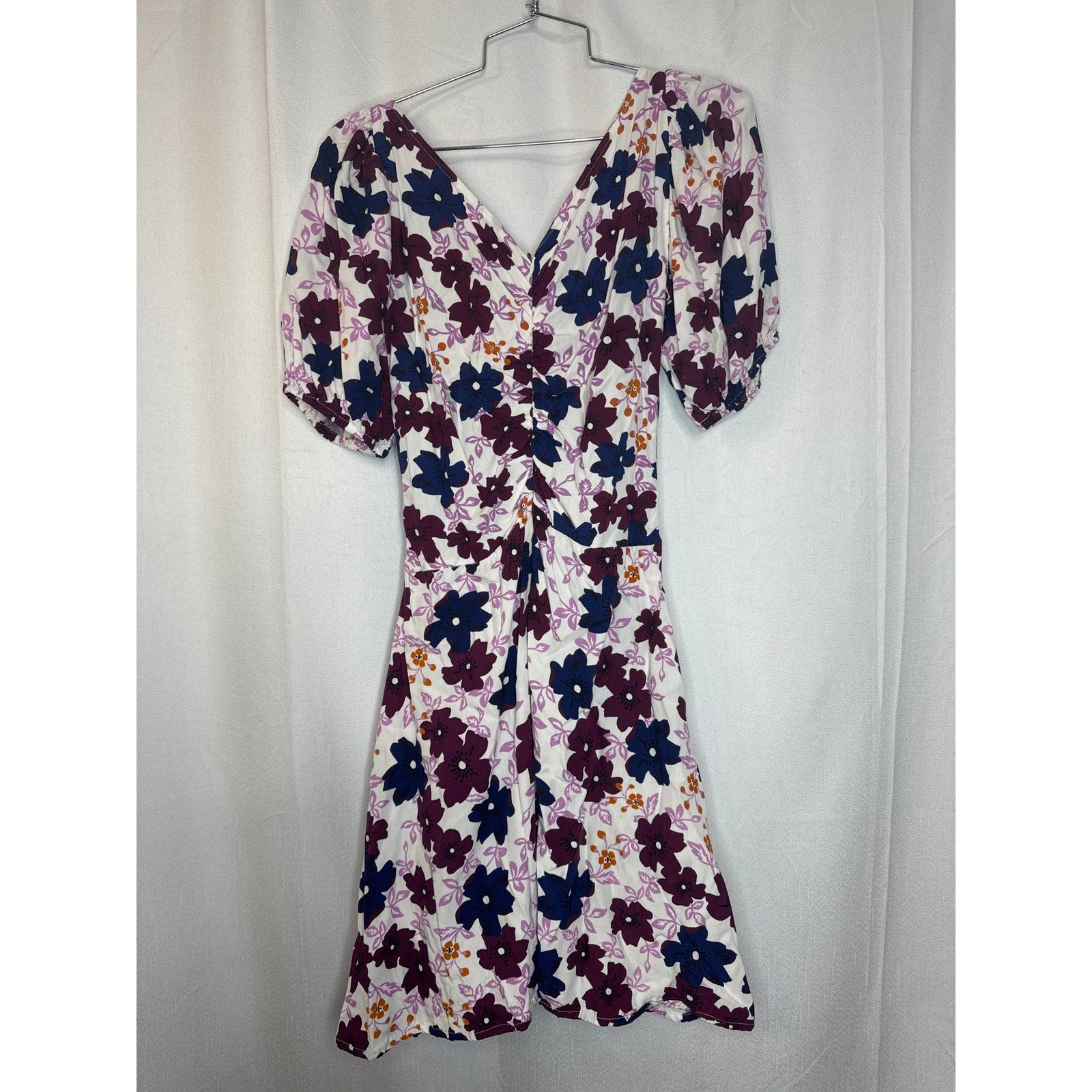 402. Valija Floral Puff Sleeve Ruched Mini Dress Size S