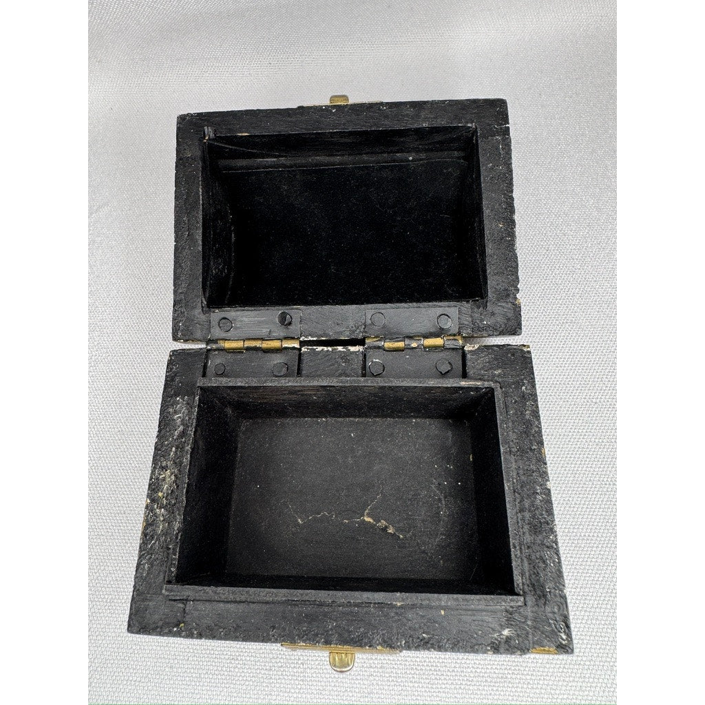 448. Vintage Hand Painted Wooden Elephant Trinket Box Black