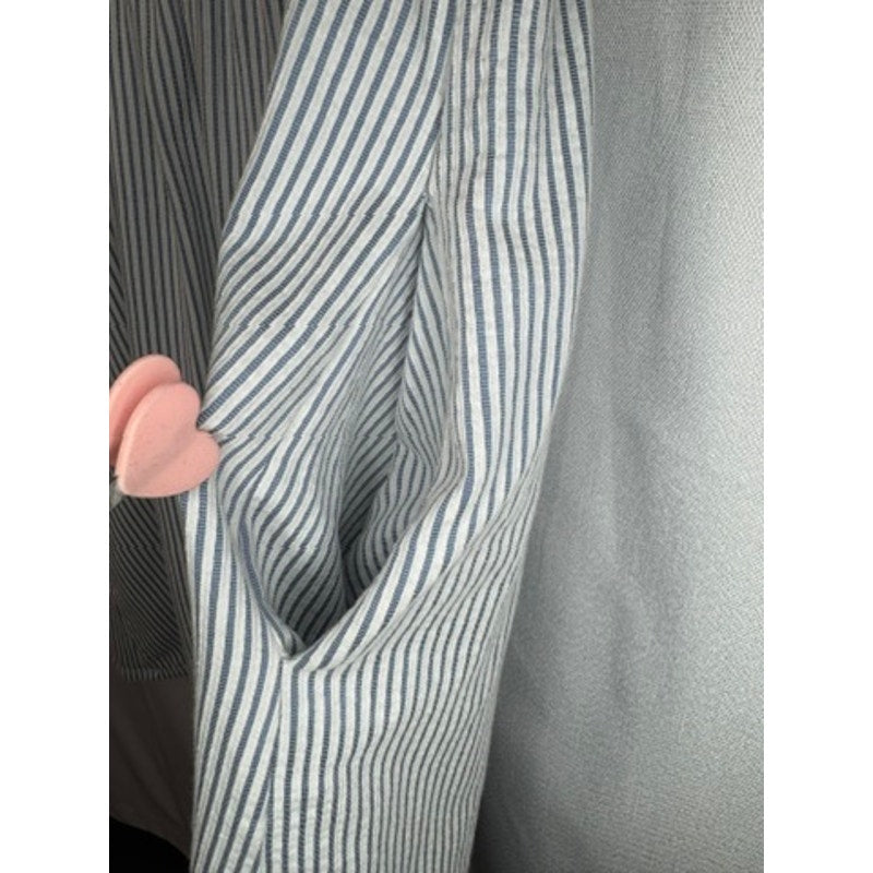 376. A Glow Maternity Blue White Striped Button Front Dress Size M
