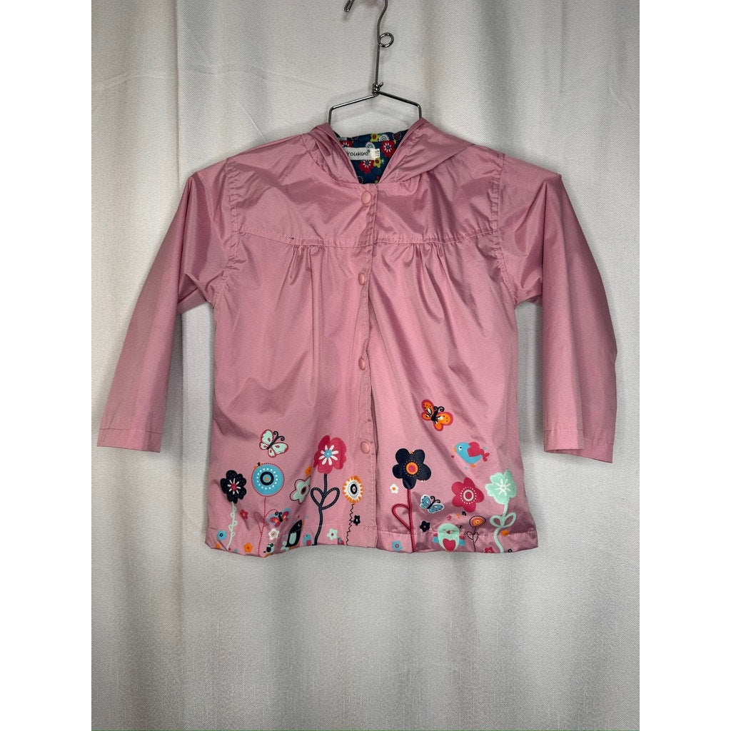 432. Keaiyouhuo Pink Floral Hooded Rain Jacket Girls Size 4T-5