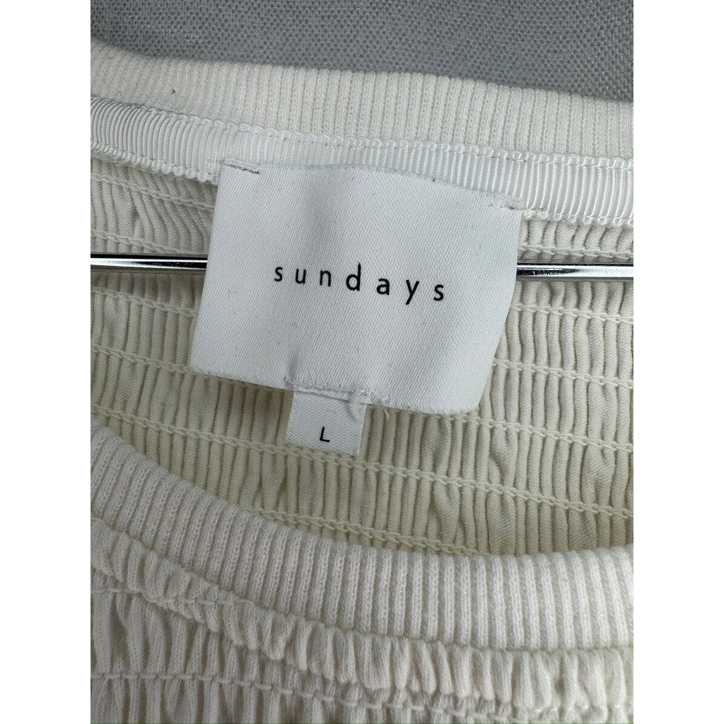 411. Sundays Ivory Smocked Ruffle Sleeve Mini Dress Size L