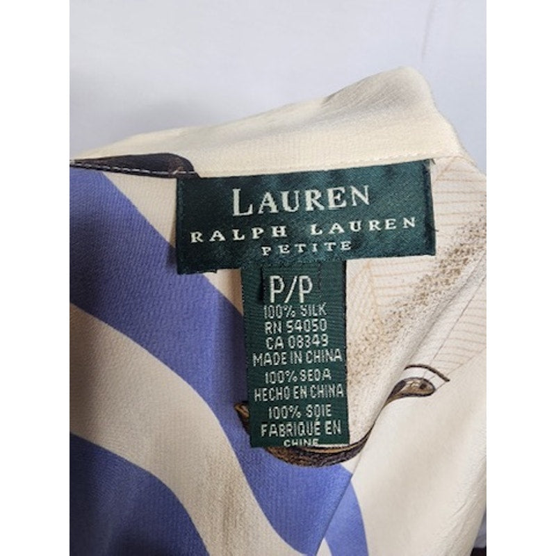 551. Lauren Ralph Lauren Petite Silk Sailboat Nautical Shirt P/P