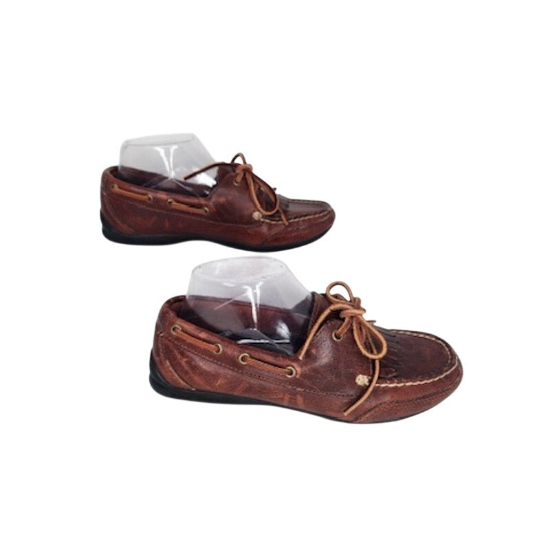 502. Y2K Polo Sport Brown Leather Moc Toe Boat Shoes Size 7B