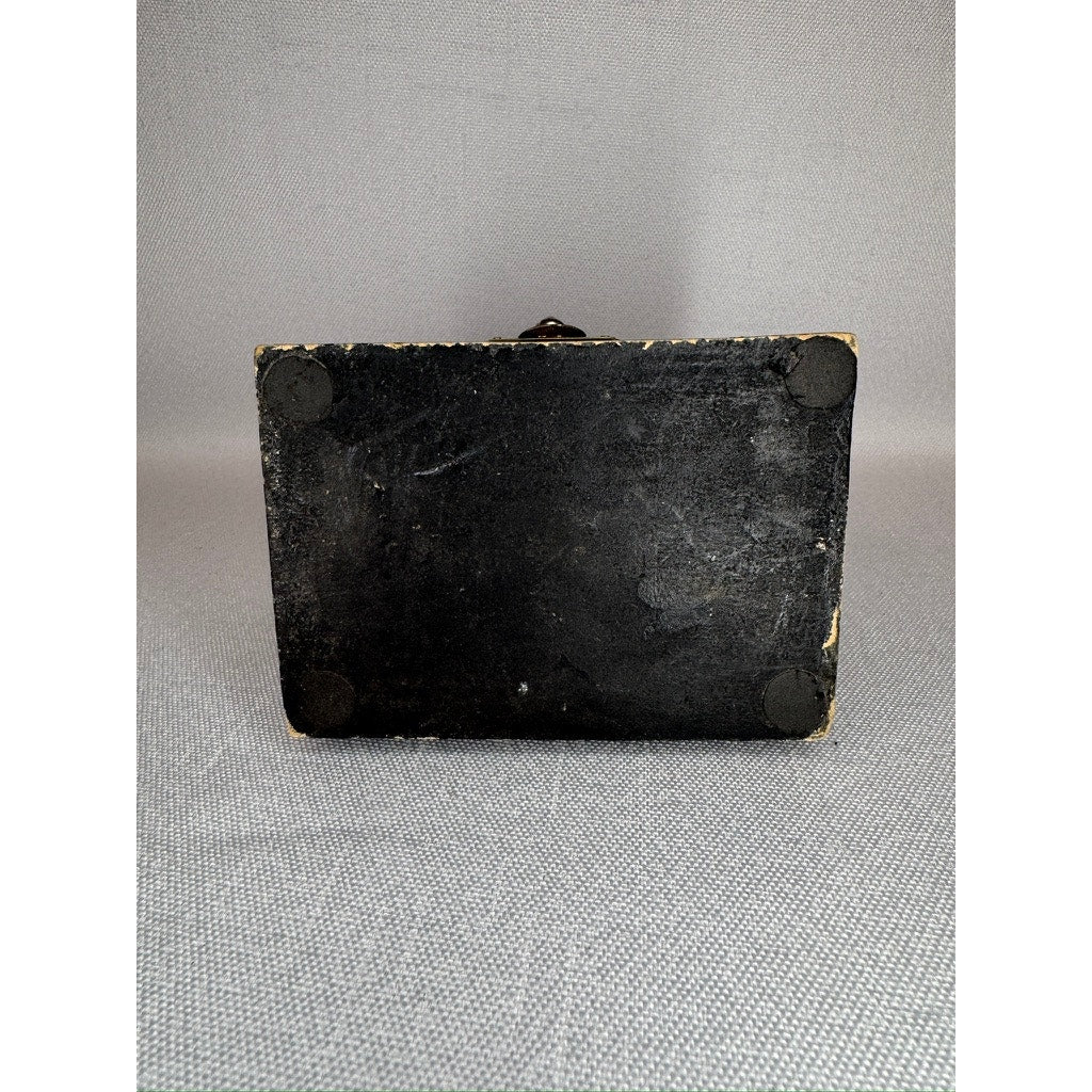 448. Vintage Hand Painted Wooden Elephant Trinket Box Black