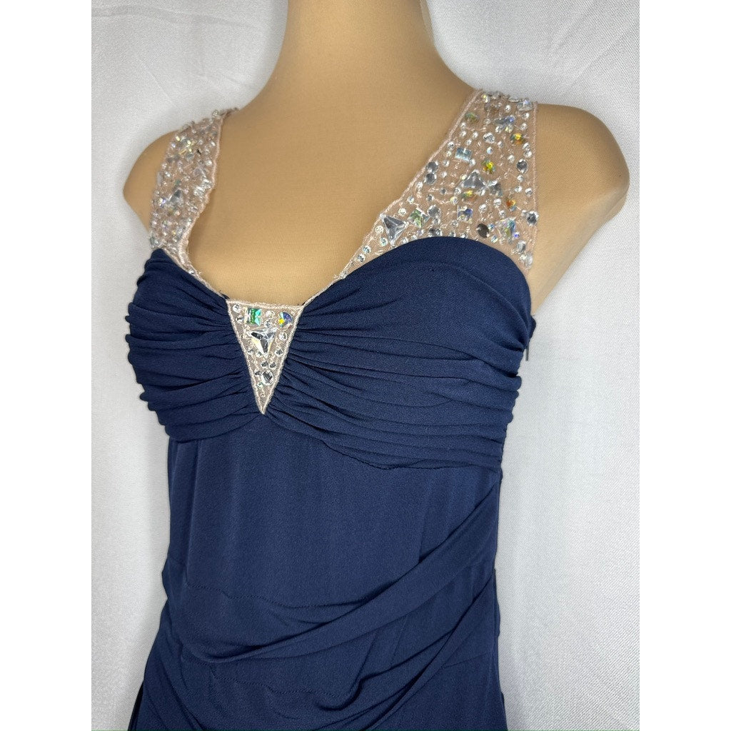 435. City Triangles Navy Beaded Bandage Cocktail Dress Size 9