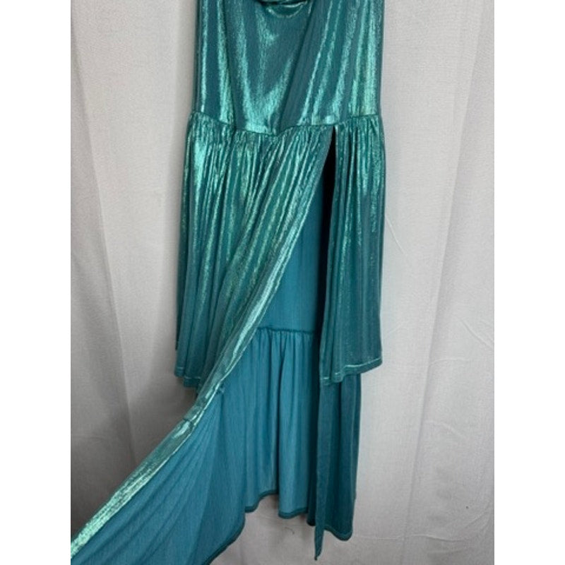 558. Elliatt Teal Cutout Metallic Maxi Dress with Front Leg Slit Size S