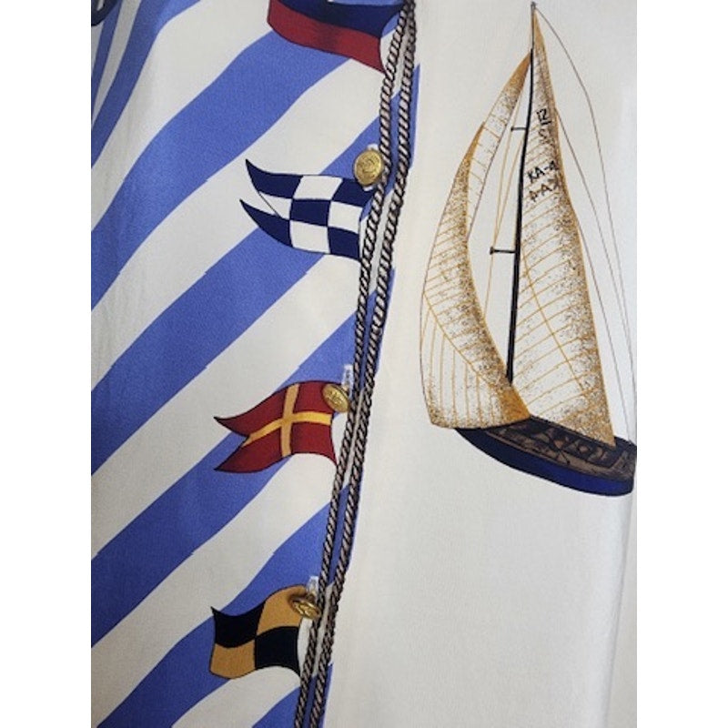 551. Lauren Ralph Lauren Petite Silk Sailboat Nautical Shirt P/P