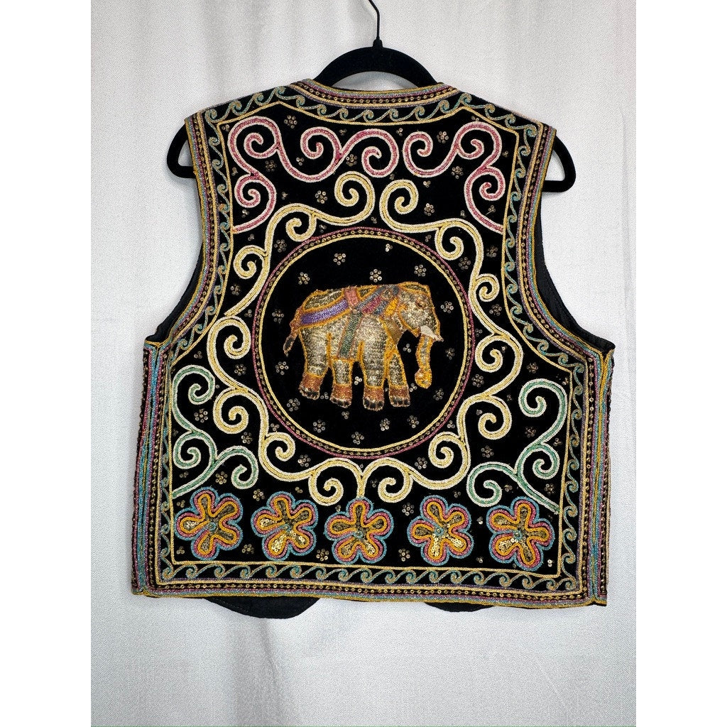 460. Carol Horn Workshop Elephant Beaded Embroidered Vest