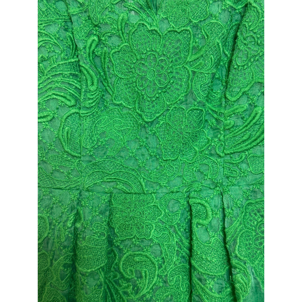347. Anthropologie Baraschi Green Embroidered Lace Fit & Flare Dress Size 0