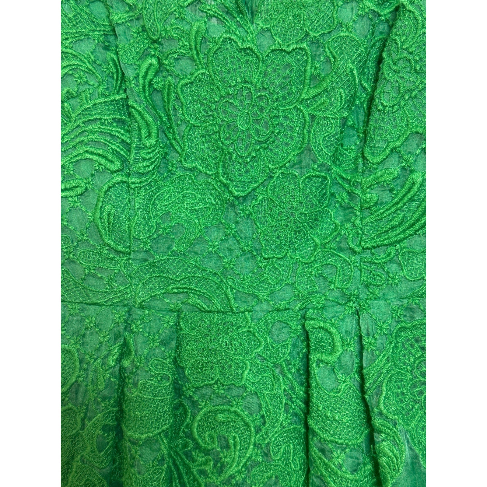 347. Anthropologie Baraschi Green Embroidered Lace Fit & Flare Dress Size 0
