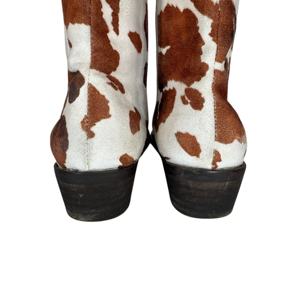 492. Cow Print Western Cowboy Ankle Boots Size 6.5