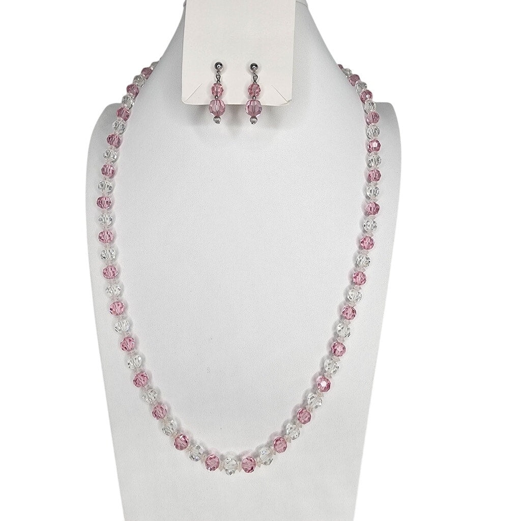 516. Pink Swarovski STRASS Crystal Beaded Jewelry Set Necklace and Earrings
