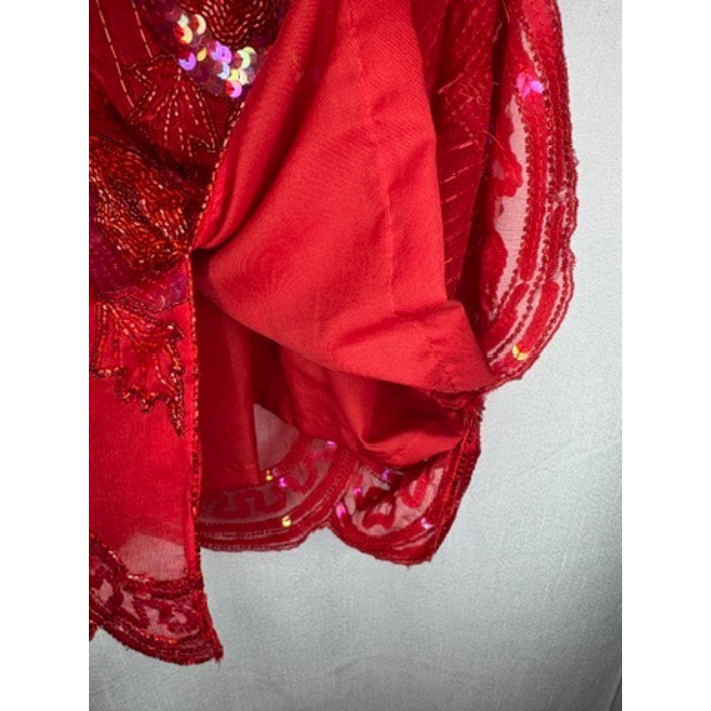 400. Missy Designer Red Silk Sequin Beaded Cocktail Dress Size M NWT