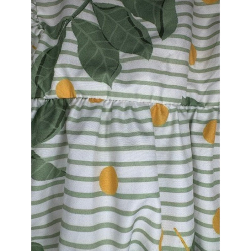 463. Mikistory Leaf Print Bubble Romper Size 9-12M Green/White