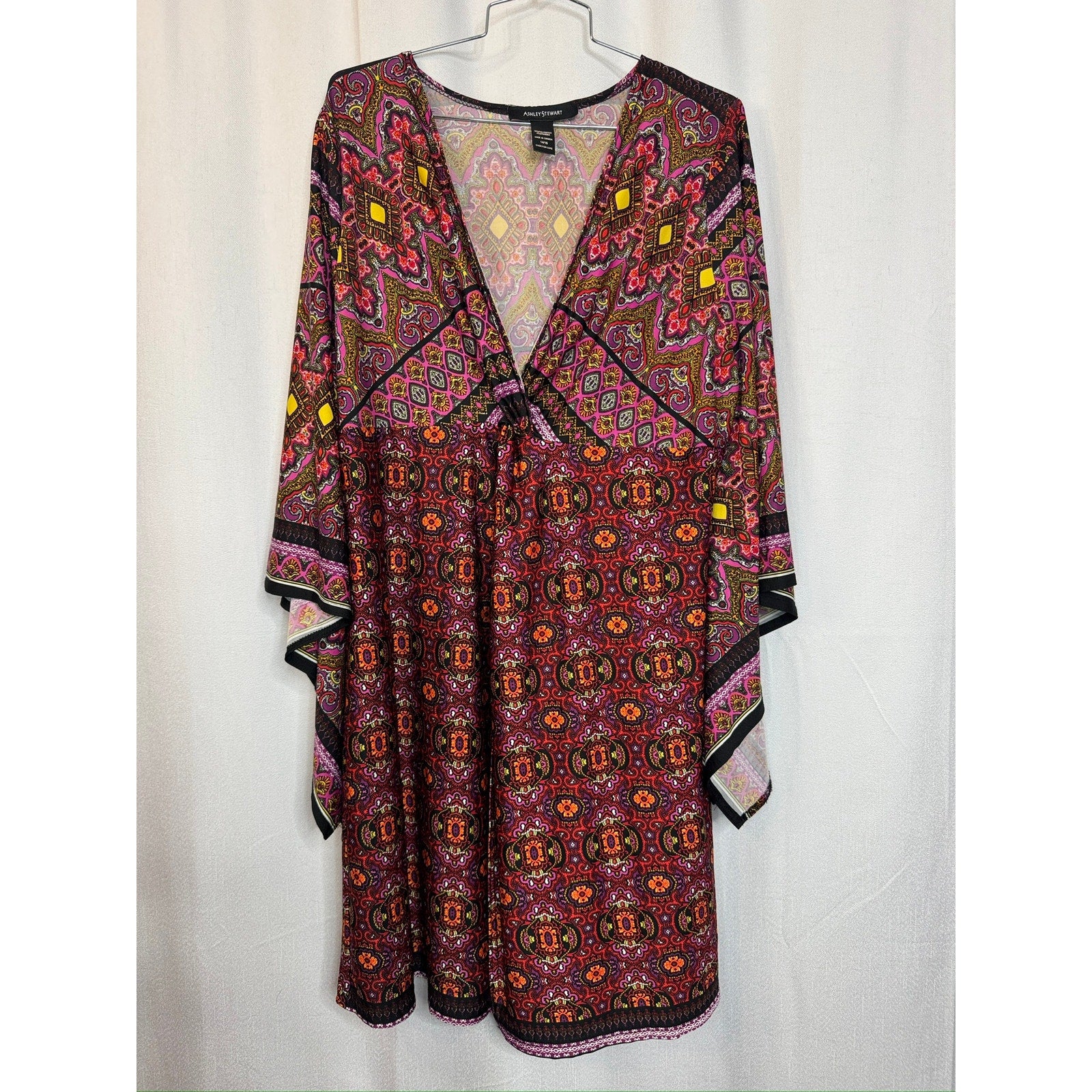 381. Ashley Stewart Paisley Boho Kimono Sleeve Dress Size 14/16
